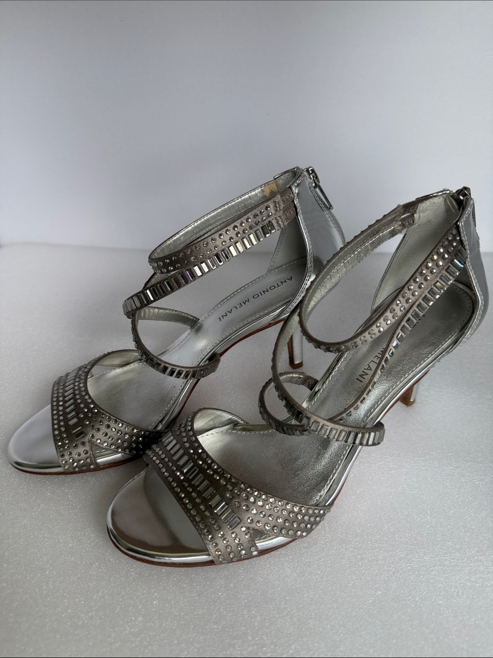 ANTONIO MELANI Tess Silver Rhinestone Strappy Heels Sandals Size 9M - Picture 7 of 15